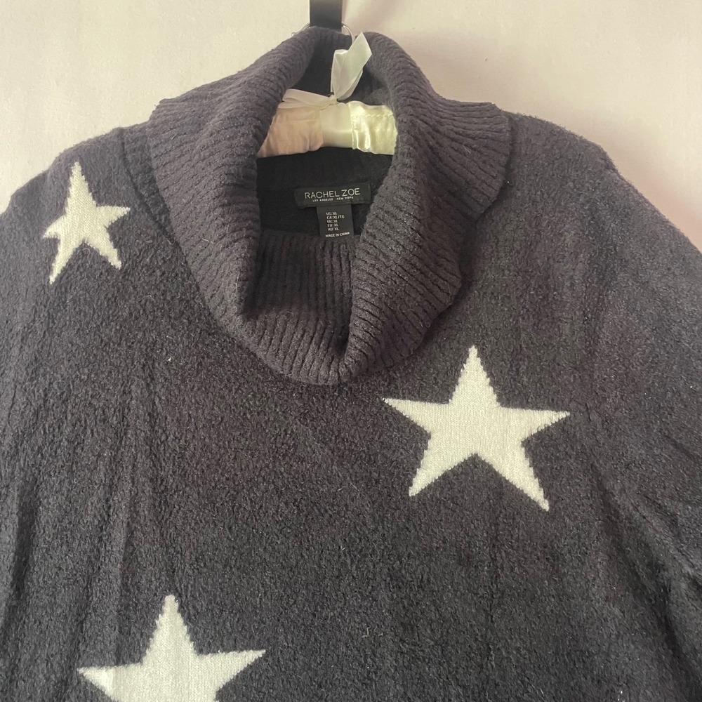 Rachel Zoe Womens XL Black White Star Print Turtleneck Knit Sweater‎ Pullover - Picture 2 of 10